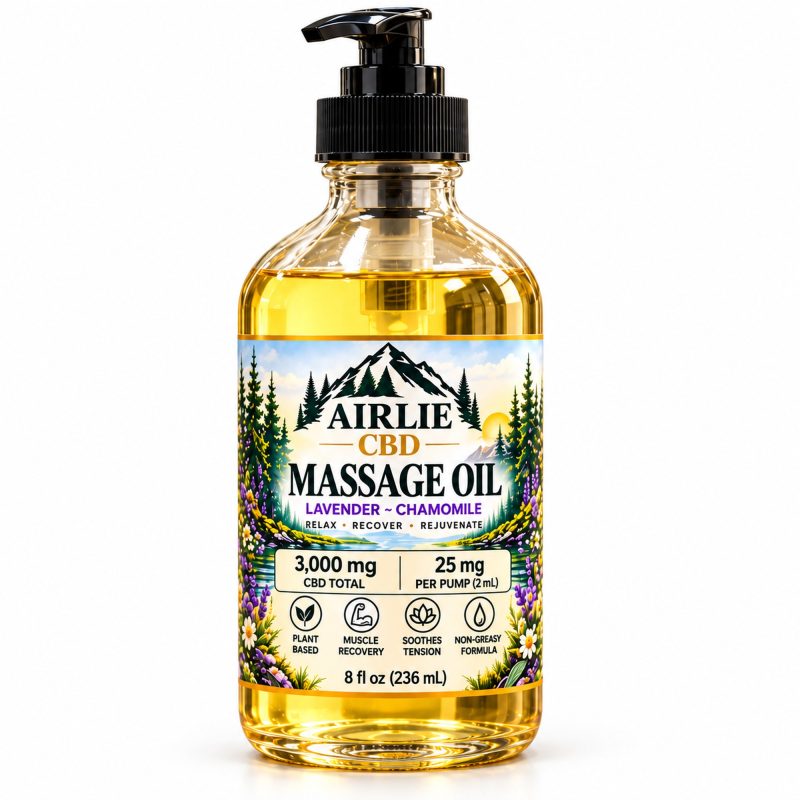 Airlie CBD Massage Oil, Lavender Chamomile, 8 fl oz pump bottle